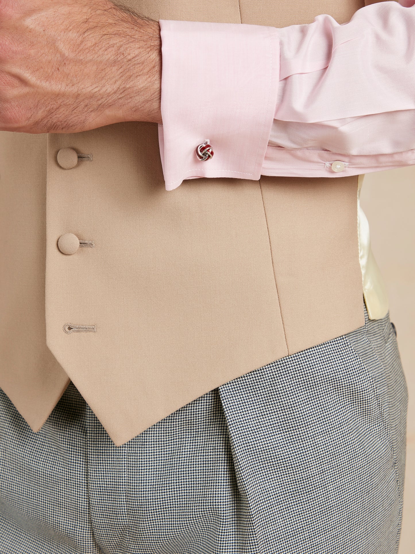 Royal Ascot Single Breasted Waistcoat Hire - Buff & Grey