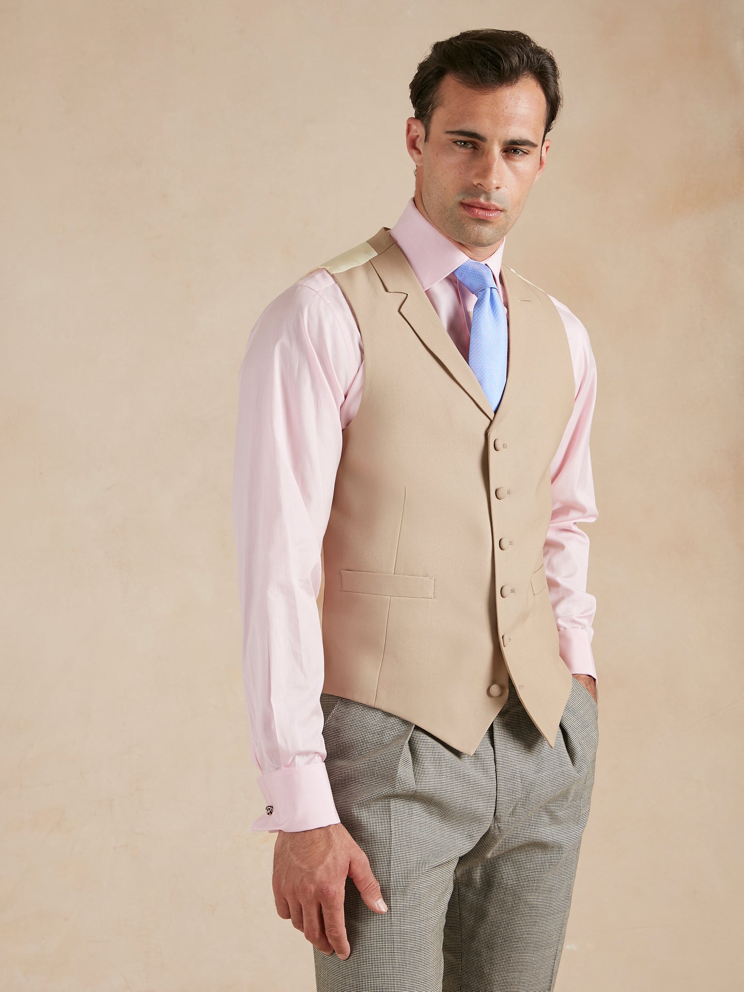 Royal Ascot Single Breasted Waistcoat Hire - Buff & Grey