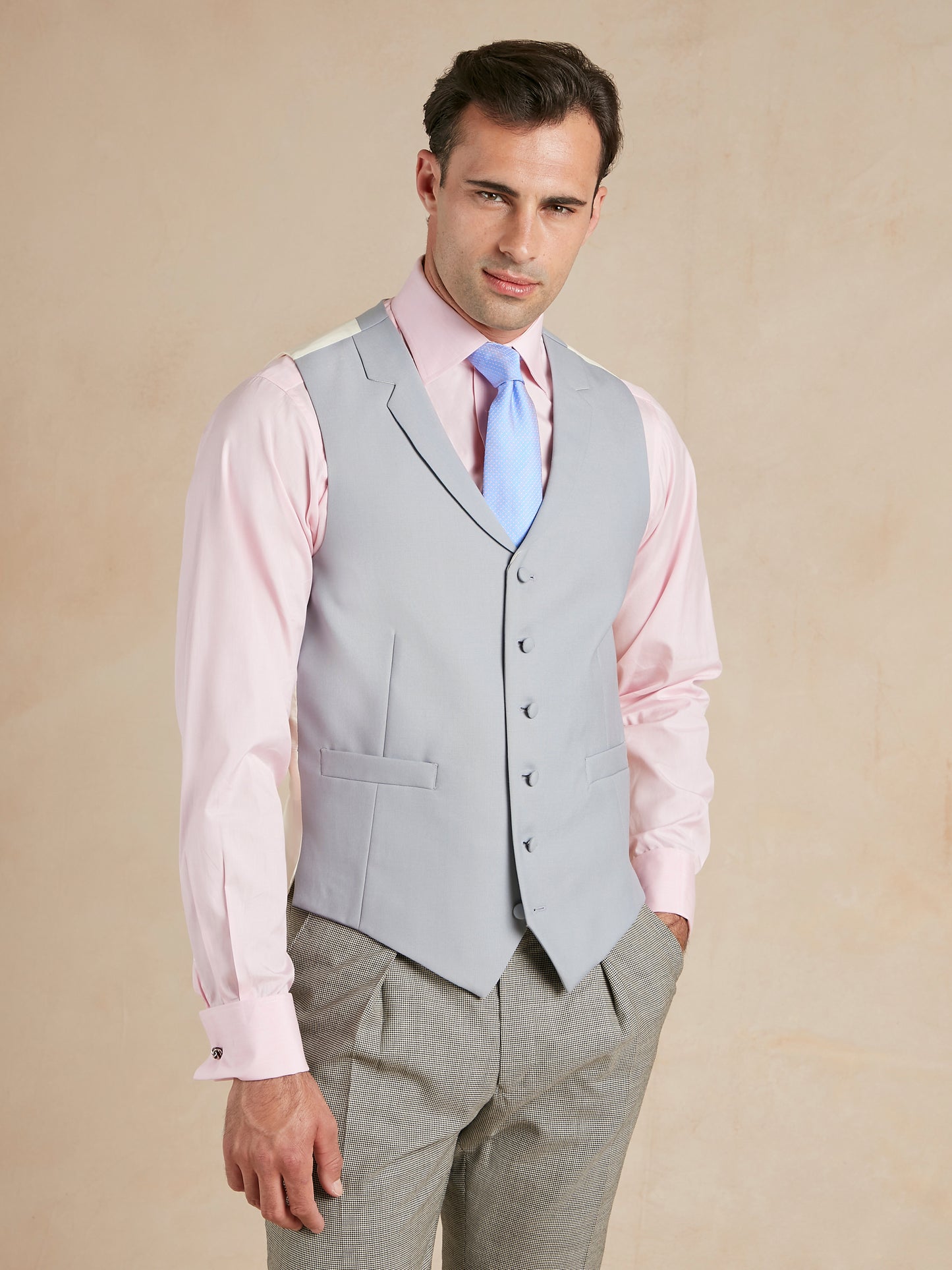 Royal Ascot Single Breasted Waistcoat Hire - Buff & Grey